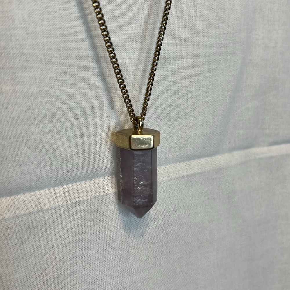 LOFT Long Gold Purple Crystal Pendant Necklace